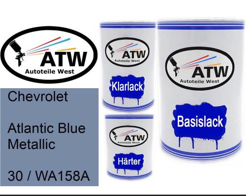 Chevrolet, Atlantic Blue Metallic, 30 / WA158A: 500ml Lackdose + 500ml Klarlack + 250ml Härter - Set, von ATW Autoteile West.